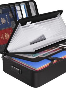 ENGPOW File Organizer Bag with 13 Pocket Accordion File Folder, Fireproof Document Organizer with Lock& Labels,Multi-Layer Portable Home Travel Safe Storage Box for Important Documents,Files and More