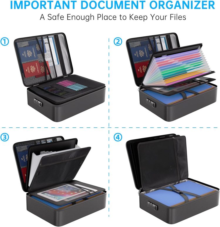 ENGPOW File Organizer Bag with 13 Pocket Accordion File Folder, Fireproof Document Organizer with Lock& Labels,Multi-Layer Portable Home Travel Safe Storage Box for Important Documents,Files and More - Image 3
