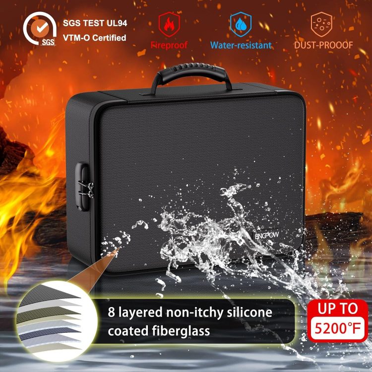 ENGPOW File Organizer Bag with 13 Pocket Accordion File Folder, Fireproof Document Organizer with Lock& Labels,Multi-Layer Portable Home Travel Safe Storage Box for Important Documents,Files and More - Image 4