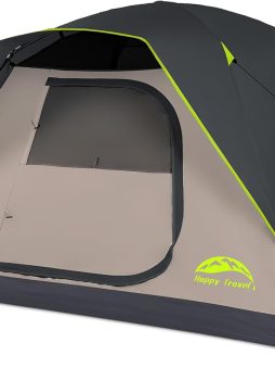 Happy Travel Camping Tent, 4 Person Dome Tents for Camping with Rainfly, Waterproof Clip Easy Setup Portable Family Tent with Mesh Windows, 20% More Headroom Backpacking Tents for Camping & Hiking