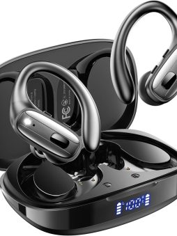 Wireless Earbuds, Sports Bluetooth Headphones, Ear Buds with ENC Noise Canceling Mic, 50Hr Playtime Earphones, Palm-Sized, LED Power Display, IPX7 Waterproof Headset for Workout Running, Black