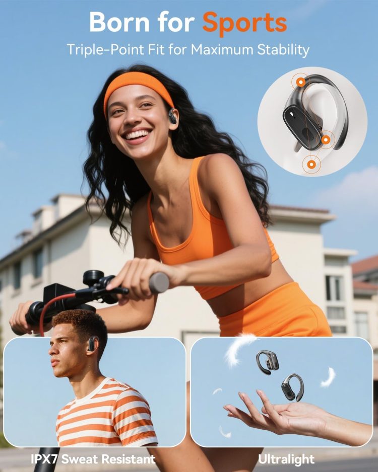 Wireless Earbuds, Sports Bluetooth Headphones, Ear Buds with ENC Noise Canceling Mic, 50Hr Playtime Earphones, Palm-Sized, LED Power Display, IPX7 Waterproof Headset for Workout Running, Black - Image 2