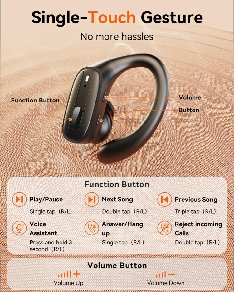 Wireless Earbuds, Sports Bluetooth Headphones, Ear Buds with ENC Noise Canceling Mic, 50Hr Playtime Earphones, Palm-Sized, LED Power Display, IPX7 Waterproof Headset for Workout Running, Black - Image 5